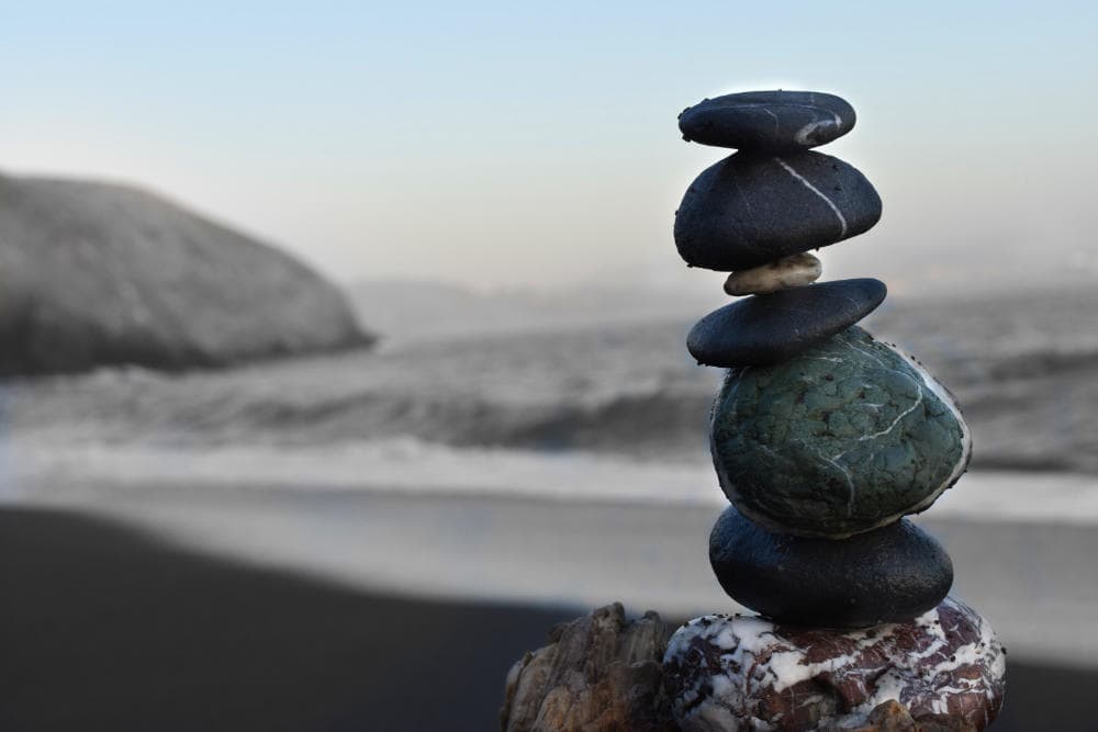 A meditative rock tower at the beach.